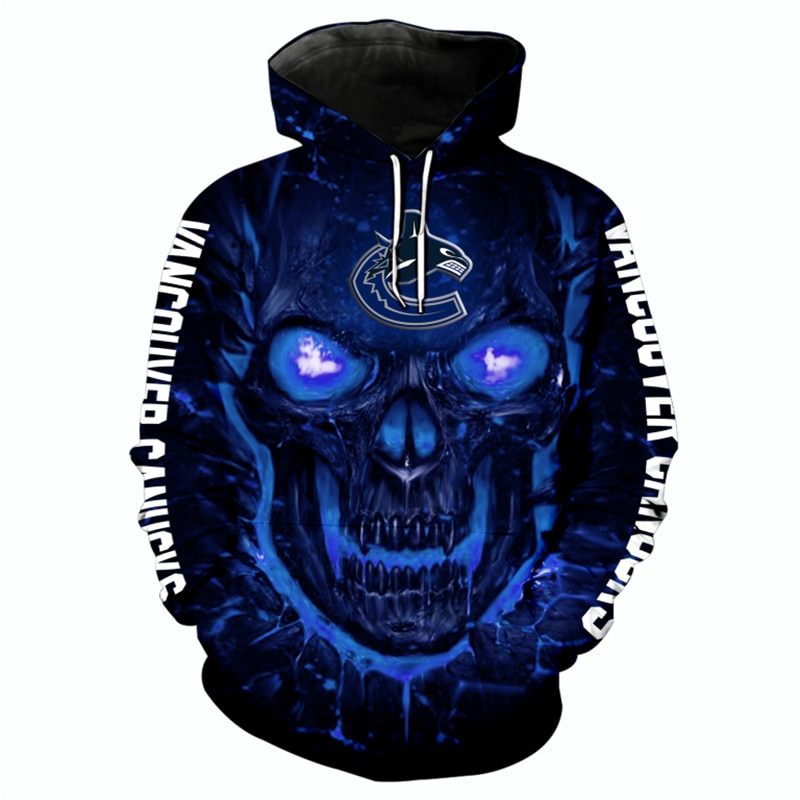 Vancouver Canucks Halloween Hoodie 3D Skulls Pullover Nhl