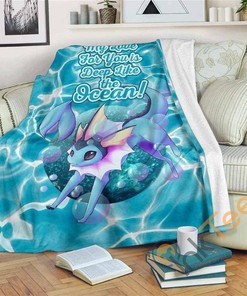 Vaporeon Like The Ocean Love Quote Sherpa Fleece Blanket Gifts for Family, for Couple