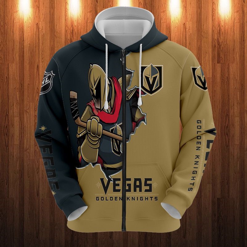 Vegas Golden Knights Hoodie 3D Zip Hoodie 3D Cartoon Graphic Zip Hoodie for Fan - Image 3
