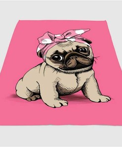 Very Cute Dog Sherpa Fleece Blanket Gifts for Family, for Couple