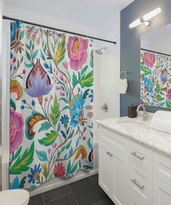 Victorian Floral Shower Curtain, Floral Shower Curtain, White Flower Shower Curtain, Vintage Shower Curtain, Bathroom Decor