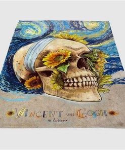 Vincent Van Gogh Skulls Sherpa Fleece Blanket Gifts for Family, for Couple
