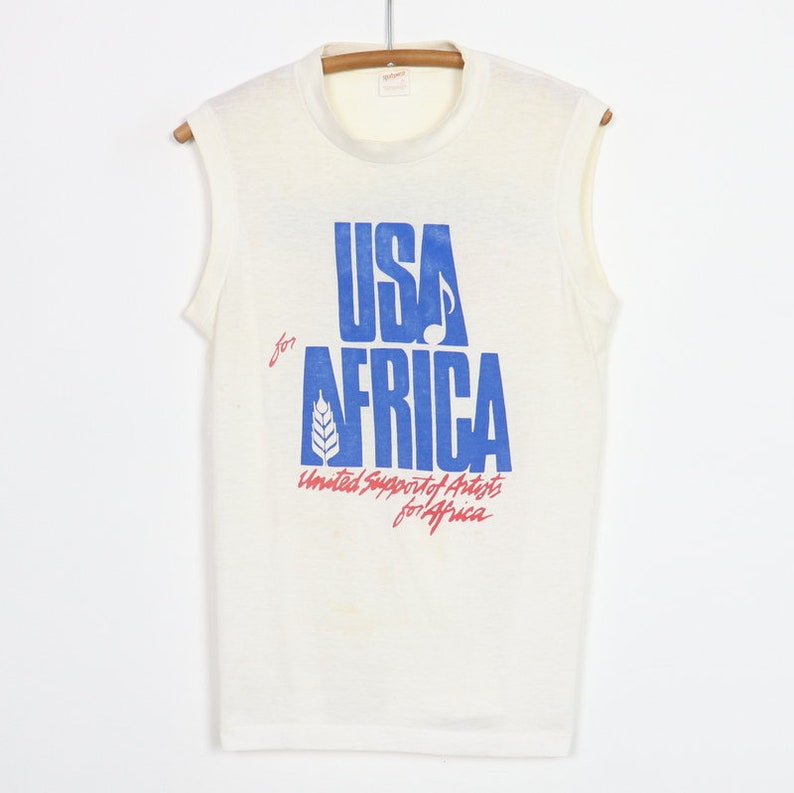 Vintage 1985 Michael Jackson We Are The World Usa For Africa Sleeveless Shirt - Image 2