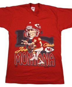 Vintage 1993 Joe Montana Kansas City Chiefs NFL single stitch T-shirt. Made in the USA