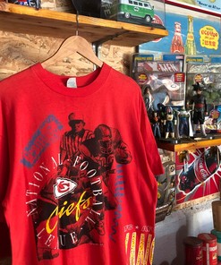 Vintage 90's Kansas City Chiefs Fullprint NFL Team Shirt Nice Graphic Print Front Roundneck Shirt