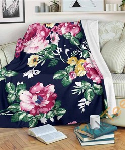 Vintage Blossom Floral Pattern Sherpa Fleece Blanket Gifts for Family, for Couple