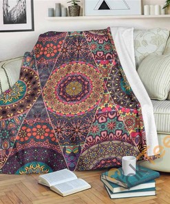 Vintage Bohemian Floral Mandala Sherpa Fleece Blanket Gifts for Family, for Couple
