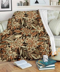 Vintage Brown Bohemian Floral Sherpa Fleece Blanket Gifts for Family, for Couple