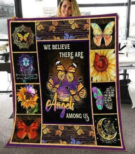 Vintage Butterfly We Believe There Are Angels Amomg Us Quilt Blanket Bedding Set