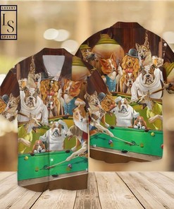 Vintage Dogs Playing Pool Hawaiian Shirt