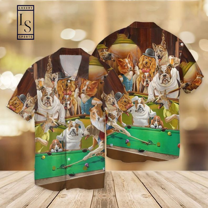 Vintage Dogs Playing Pool Hawaiian Shirt