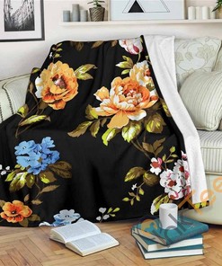 Vintage Floral Flower Pattern Sherpa Fleece Blanket Gifts for Family, for Couple