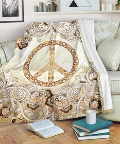 Vintage Floral Hippie Peace Sherpa Fleece Blanket Gifts for Family, for Couple