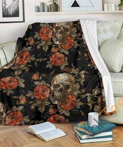 Vintage Floral Skull Pattern Sherpa Fleece Blanket Gifts for Family, for Couple