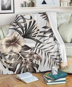 Vintage Hibiscus Plumeria Pattern Sherpa Fleece Blanket Gifts for Family, for Couple
