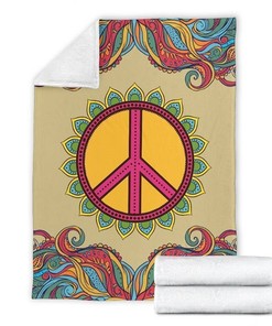 Vintage Hippie Peace Symbol Sherpa Fleece Blanket Gifts for Family, for Couple