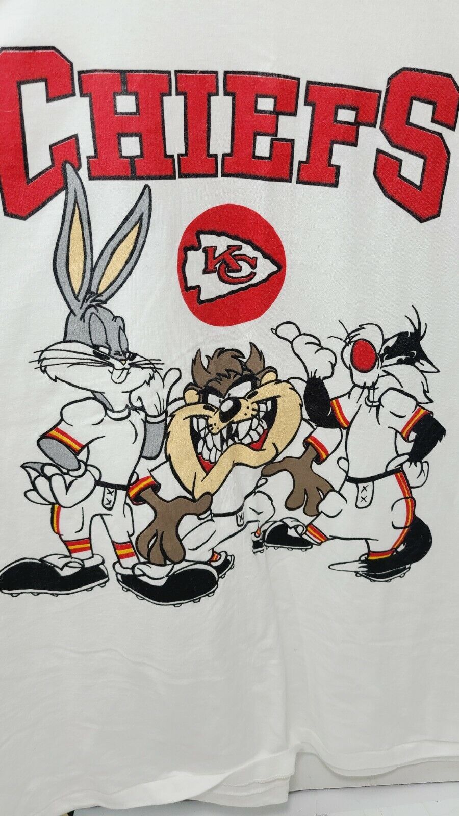 Vintage Looney Tunes Taz Bugs Sylv Kansas City Chiefs NFL Tshirt 1994