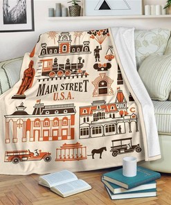Vintage Main Street Usa Sherpa Fleece Blanket Gifts for Family, for Couple