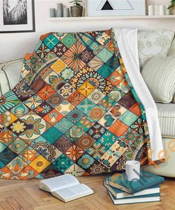 Vintage Mandala Bohemian Pattern Sherpa Fleece Blanket Gifts for Family, for Couple