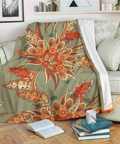 Vintage Orange Bohemian Floral Sherpa Fleece Blanket Gifts for Family, for Couple