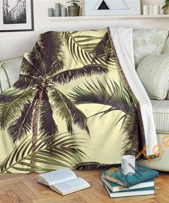 Vintage Palm Tree Pattern Sherpa Fleece Blanket Gifts for Family, for Couple