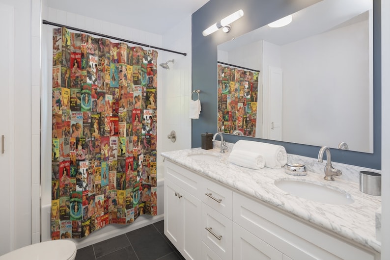 Vintage Pulp Novel Montage Shower Curtain - Image 2