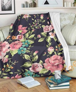 Vintage Rose Floral Flower Pattern Sherpa Fleece Blanket Gifts for Family, for Couple