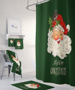 Vintage Santa Shower Curtain, Holiday Shower Curtain, Christmas Bathroom Decor