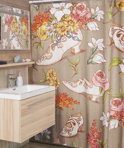 Vintage Shoe Shower Curtain, Retro Housewarming Present For Feminine Bathroom Decor