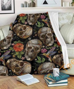 Vintage Skull Pattern Sherpa Fleece Blanket Gifts for Family, for Couple