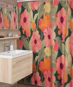Vintage Style Floral Shower Curtain - Vintage Inspired Flowers Bathroom Accessory