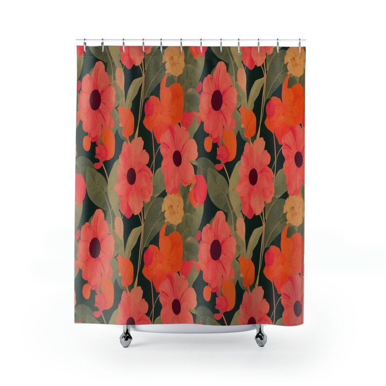 Vintage Style Floral Shower Curtain - Vintage Inspired Flowers Bathroom Accessory - Image 2