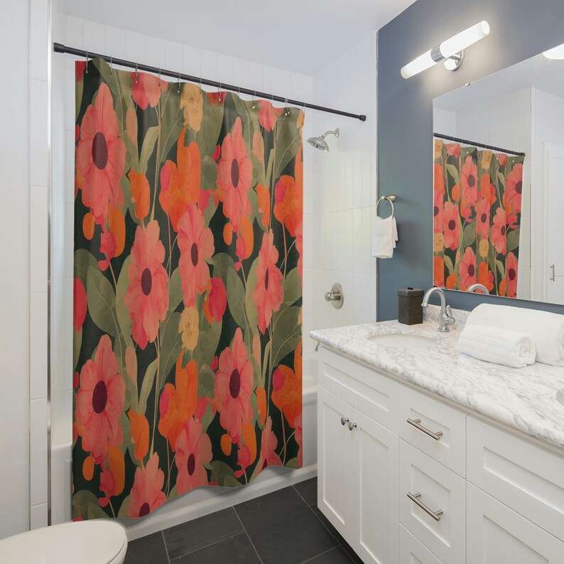 Vintage Style Floral Shower Curtain - Vintage Inspired Flowers Bathroom Accessory - Image 3
