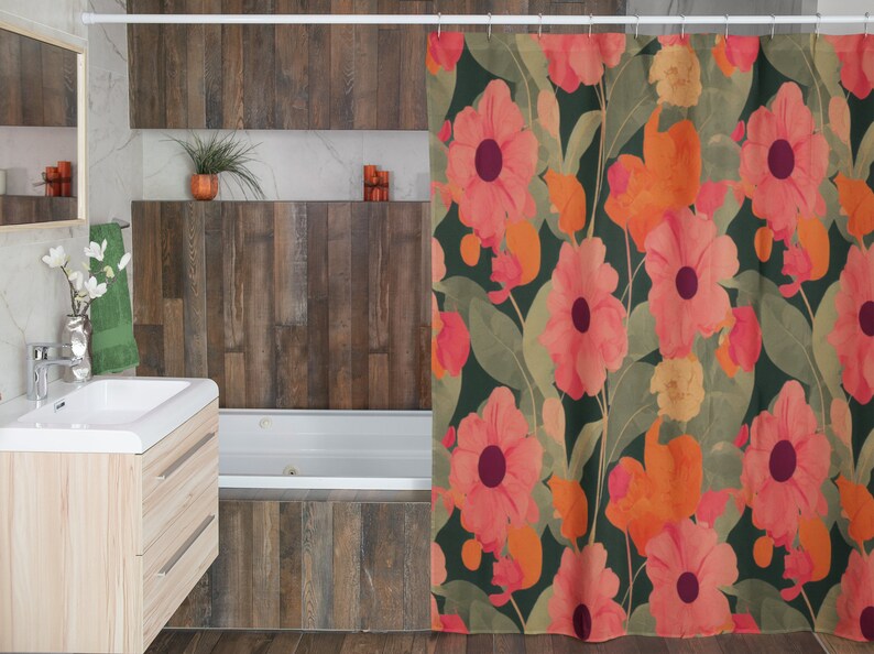 Vintage Style Floral Shower Curtain - Vintage Inspired Flowers Bathroom Accessory - Image 4