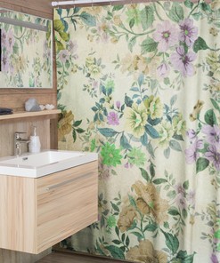 Vintage Style Floral Shower Curtain - Vintage Inspired Flowers Bathroom Accessory Home Decor