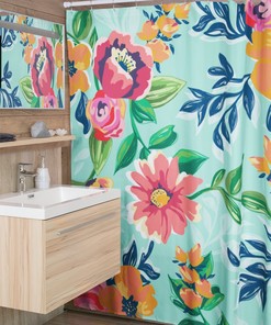 Vintage Style Floral Shower Curtain, Vintage Inspired Flowers Shower Accessory, Retro Bathroom Curtain