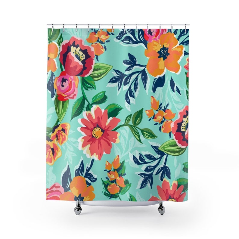 Vintage Style Floral Shower Curtain, Vintage Inspired Flowers Shower Accessory, Retro Bathroom Curtain - Image 2