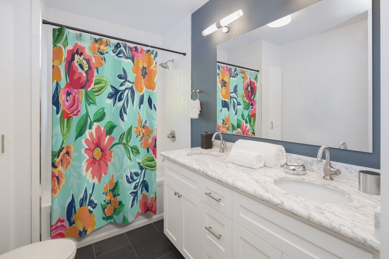 Vintage Style Floral Shower Curtain, Vintage Inspired Flowers Shower Accessory, Retro Bathroom Curtain - Image 3