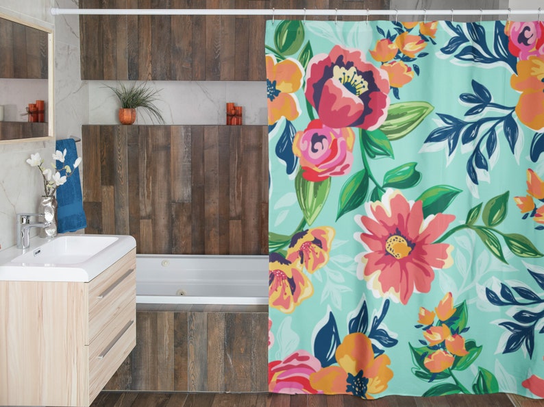 Vintage Style Floral Shower Curtain, Vintage Inspired Flowers Shower Accessory, Retro Bathroom Curtain - Image 4