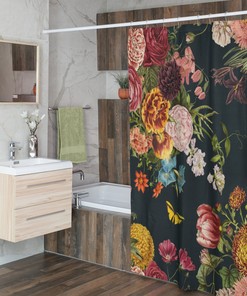 Vintage Style Floral Shower Curtain, Vintage Inspired Flowers Shower Accessory, Retro Bathroom Curtain, Botanical Tub Curtain, Backdrop