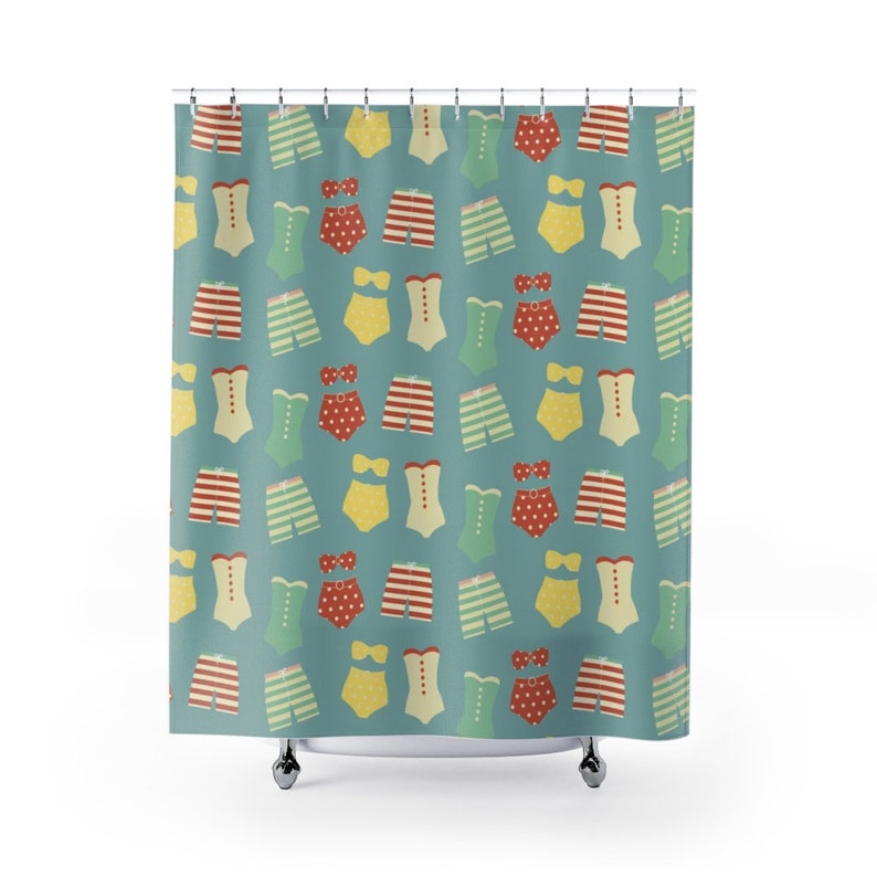 Vintage Swimsuit Shower Curtains, Retro Swimwear Shower Curtain, Beach Curtain, Beach Bathroom Accessories - Image 2