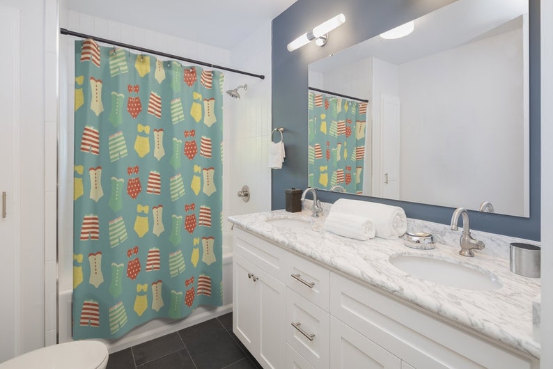 Vintage Swimsuit Shower Curtains, Retro Swimwear Shower Curtain, Beach Curtain, Beach Bathroom Accessories - Image 3