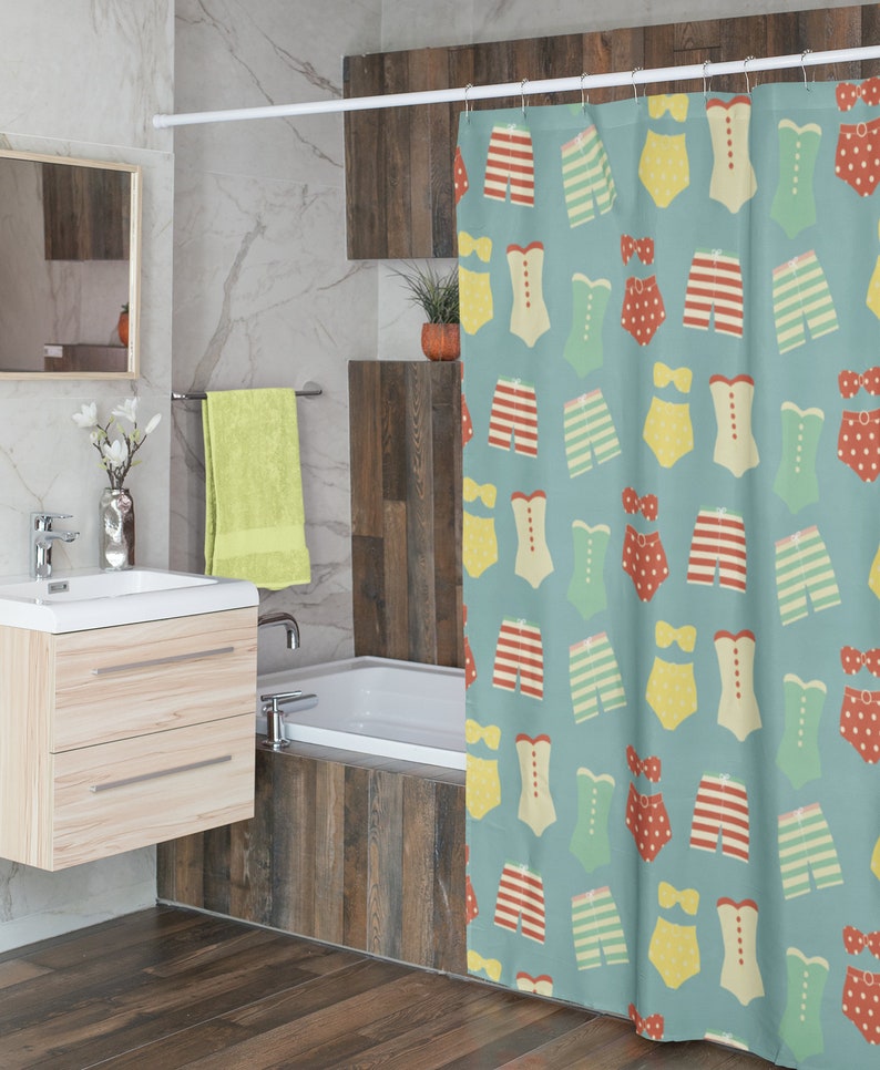 Vintage Swimsuit Shower Curtains, Retro Swimwear Shower Curtain, Beach Curtain, Beach Bathroom Accessories - Image 4
