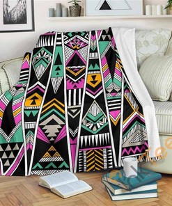 Vintage Tribal Aztec Pattern Sherpa Fleece Blanket Gifts for Family, for Couple