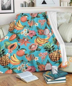 Vintage Tropical Fruits Pattern Sherpa Fleece Blanket Gifts for Family, for Couple