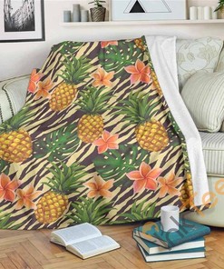 Vintage Zebra Pineapple Pattern Sherpa Fleece Blanket Gifts for Family, for Couple