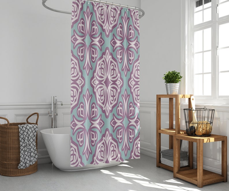 Violet Purple Flower Graphic Shower Curtain, Classic Mandala Vintage Floral, Fabric Bathroom Curtain, Home Bath Decor, House Gift - Image 3