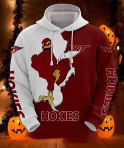 Virginia Tech Hokies Hoodie 3D Zip Hoodie Mascot Long Sleeve Gift for Fan