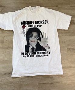 Vtg 2009 Michael Jackson King Of Pop In Loving Memory White T-Shirt