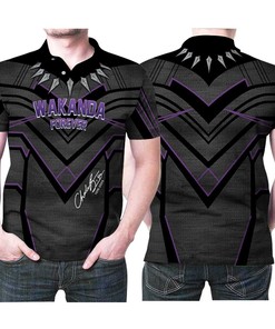 Wakanda Forever Chadwick Boseman Signature Black Panther Suit Pattern 3D All Over Print Polo Shirt